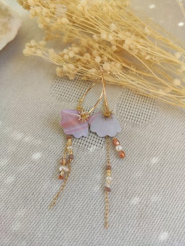 Boucles d'oreilles créoles en or et sequin coquillage